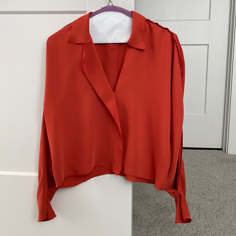 Babaton Red Draped Silk-Blend Blouse